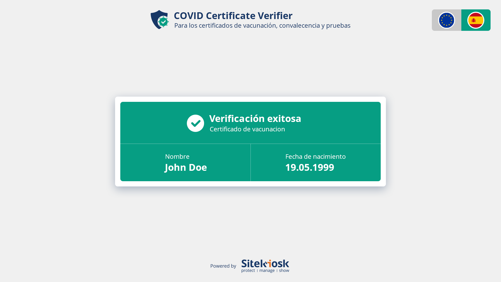 Pantalla: Estado de verificación y datos personales