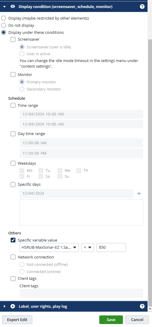 Display Conditions
